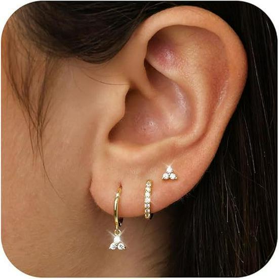 Elegant Zircon Silver Hoop Earrings with Double-Layer Ear Cuffs