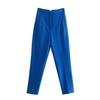 Women Solid Color High Waist Pockets Buttons Office Lady Orange Suit Pants Trousers