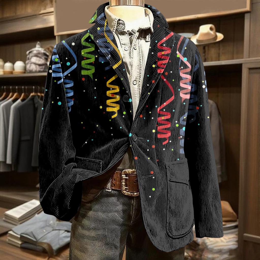 Herren Bedruckter Kord Samt Taschen Anzug Jacke Cardigan Herren Freizeitanzug