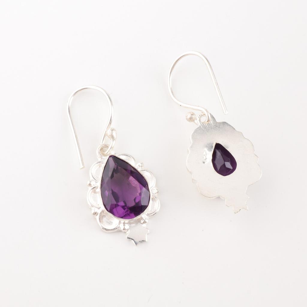 Purple Amethyst Gemstone Earrings 925 Sterling Silver Handmade Jewelry For Her EE-163-6