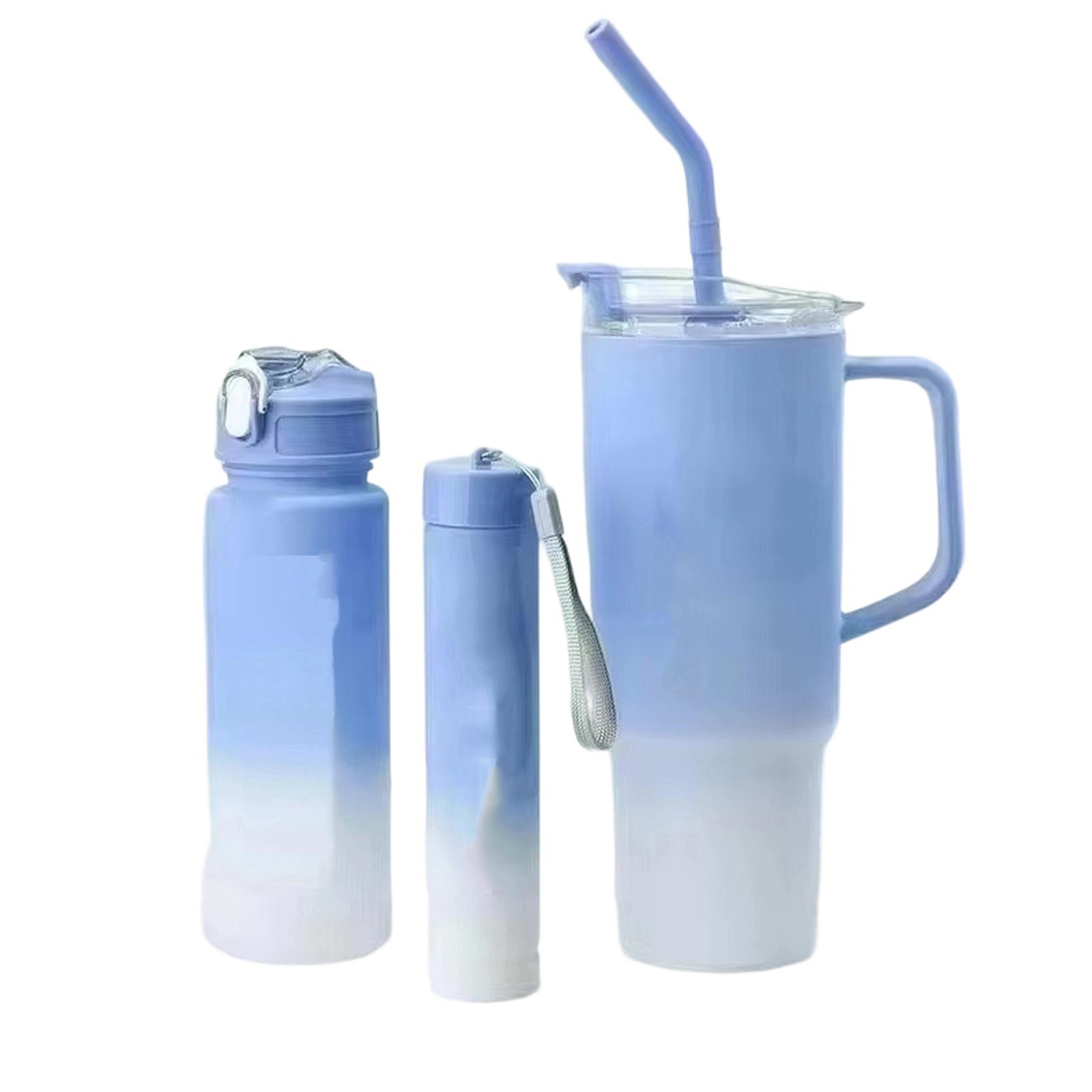 

3PCS Plastic Cup Set Large Capacity Outdoor Car Water Bottle Straw Cup Kit one size синий