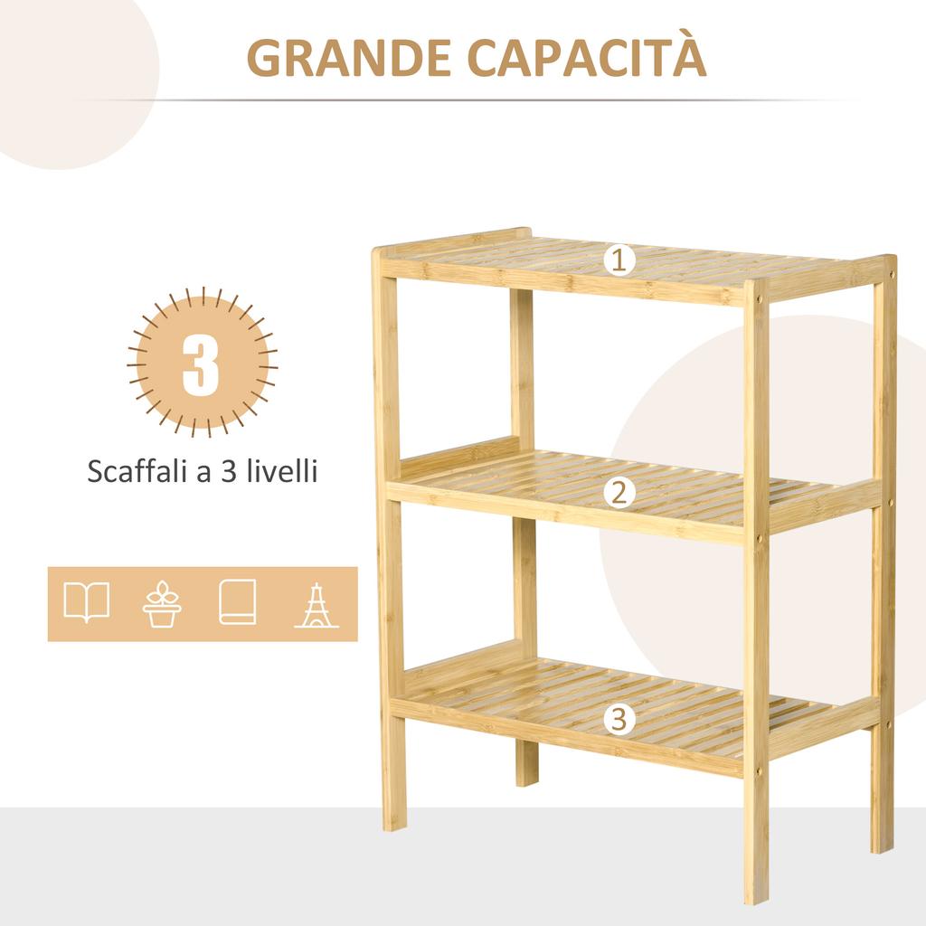 Multipurpose 3-Tier Space-Saving Bamboo Shelf. 62x33x80cm