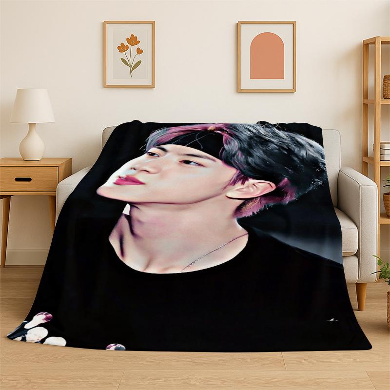 Kpop BBTS Kim Seok Jin Singer Flannel Blanket Soft Warm Throw Blanket for Bedroom Living Room Bed Travel Camping Picnic Gift