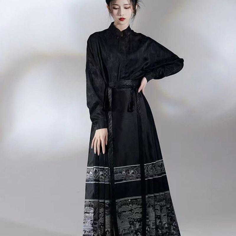 

Весенне-летняя юбка в китайском стиле с изображением лошадиного лица, повседневный комплект из искусственного перламутра L чёрный