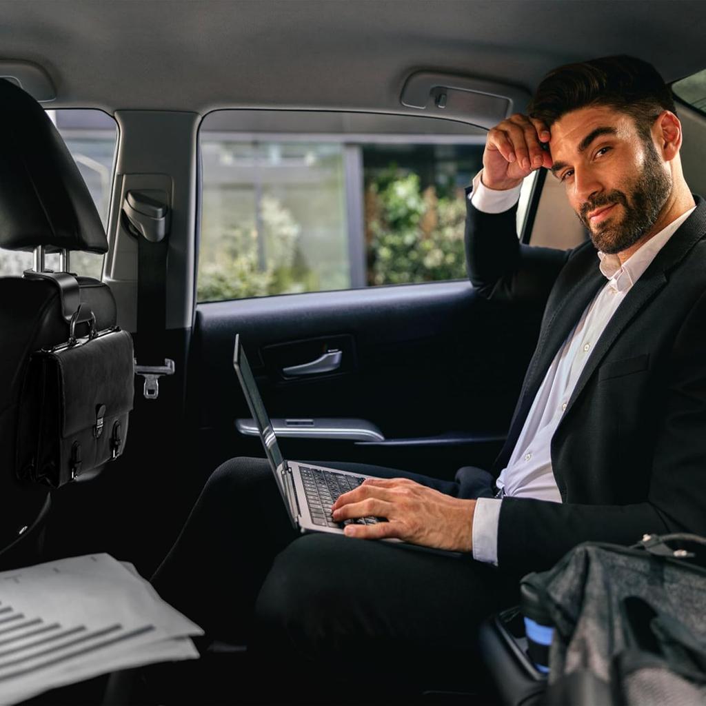 Car Seat Headrest Hook 4 Pack - Universal Auto Seat Hook Hanger Storage Organizer Holder (Black)