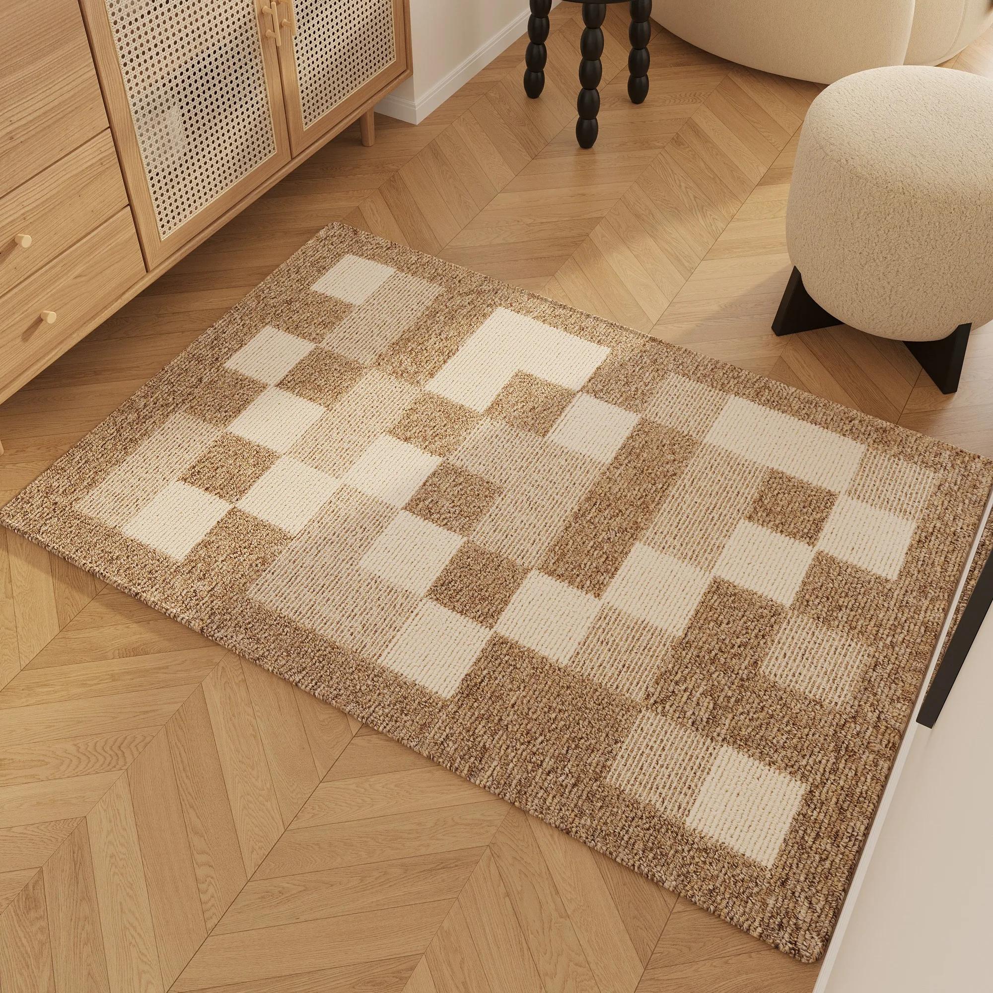 

Anti-slip Waterproof Entrance Carpet Retro Geometric Lines Rug Wear-resistant Floor Mat for Living Room Home Decoration 50x80cm
