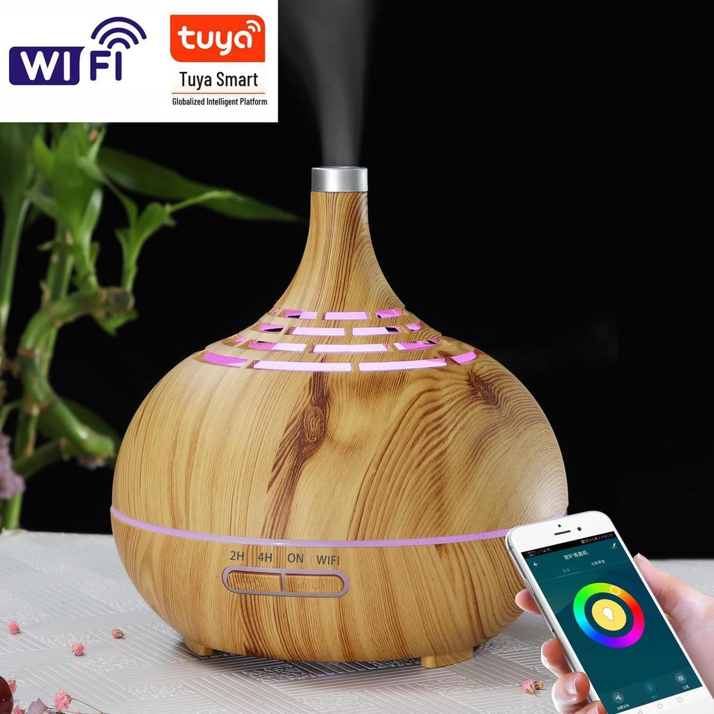 WiFi Wood Grain Aroma Diffuser, 400ML Air Atomizing Humidifier