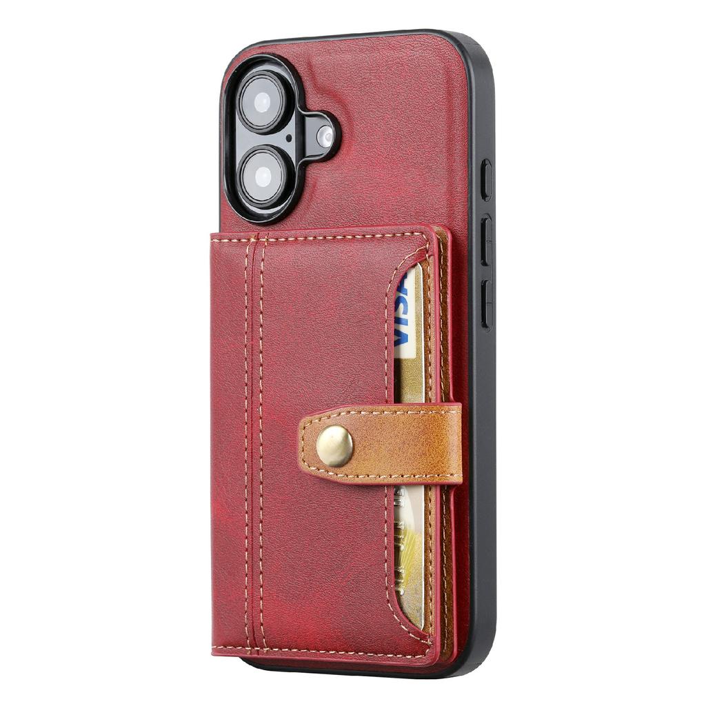 For iPhone 16 Case Card Holder PU Leather+TPU Kicsktand Phone Cover