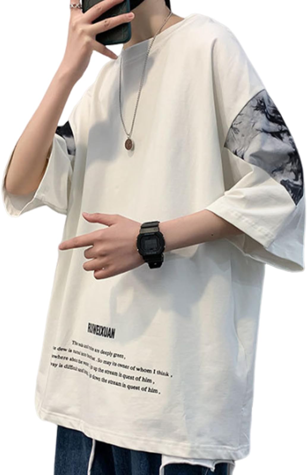 

Футболка с переключаемым рисунком на рукаве, свободного кроя, большого размера, корейского кроя, короткая [Люкс Релакс], Расслабленная, Размер, Крутая, Повседневная, Силуэт, Тренировочная, Для улицы, белый