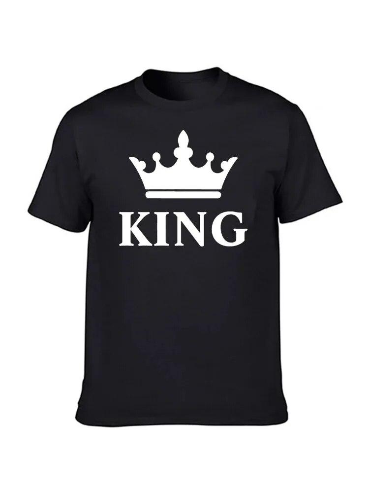 100% Cotton T Shirt KING QUEEN Letter Crown Printed Black White T-shirts Summer Casual Couple Lovers Tshirt Tops Clothes Unisex