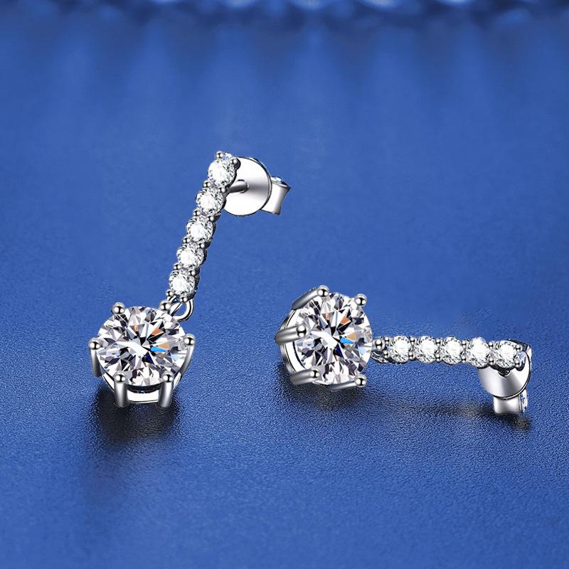 Sterling Silver s925 Moissanite Stud Earrings with Round Tassel Pavé - European & American Style for Men & Women