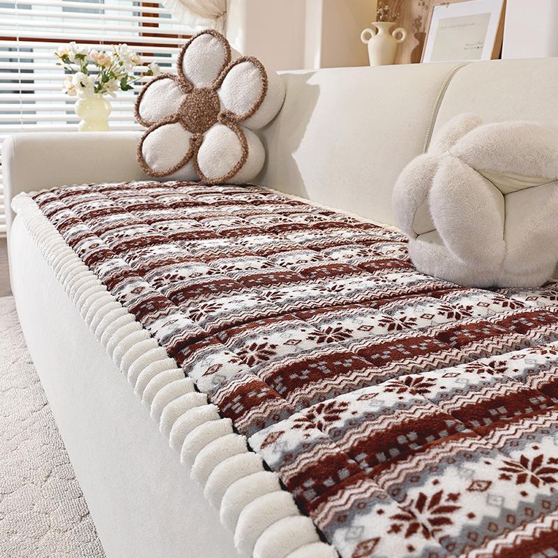 1pc Plush Quilted Christmas Snowflake & Cable--like Sofa Cushion Cover - Thick Milk -like Texture