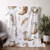 1pc Flannel Blanket, Fashionable Creative Western Cowboy and Feather Print Blanket, Warm Comfort Soft Throw for Sofa Bed Car