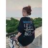 Idle Style Cartoon Letter Print Short-Sleeved T-shirt Women's Summer Niche Style Casual Loose Easiest for Match Black Tops Ins Fashion