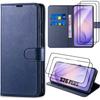 Case for Samsung Galaxy S26 Plus, Anti-Scratch Protection PU Leather Navy Blue - 2 Tempered Glasses