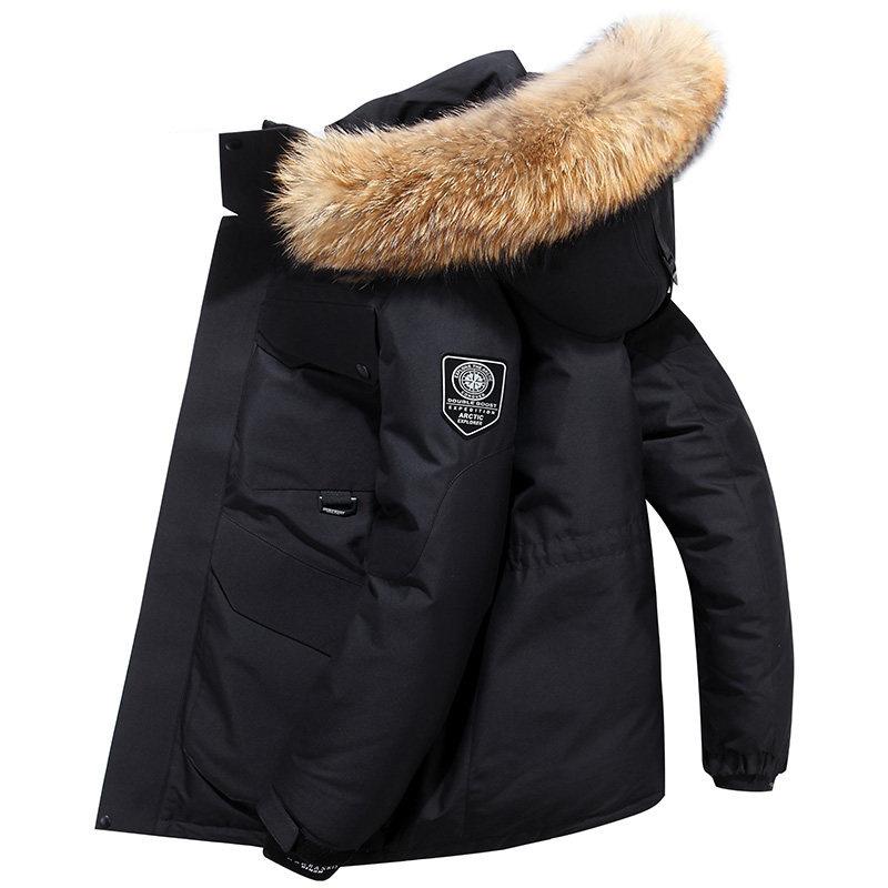 

Воротник из искусственного меха зимний новый мужской пуховик средней длины утолщенный рабочий тренд уличный мужской пуховик для бега мужской хлопковый костюм 3XL чёрный