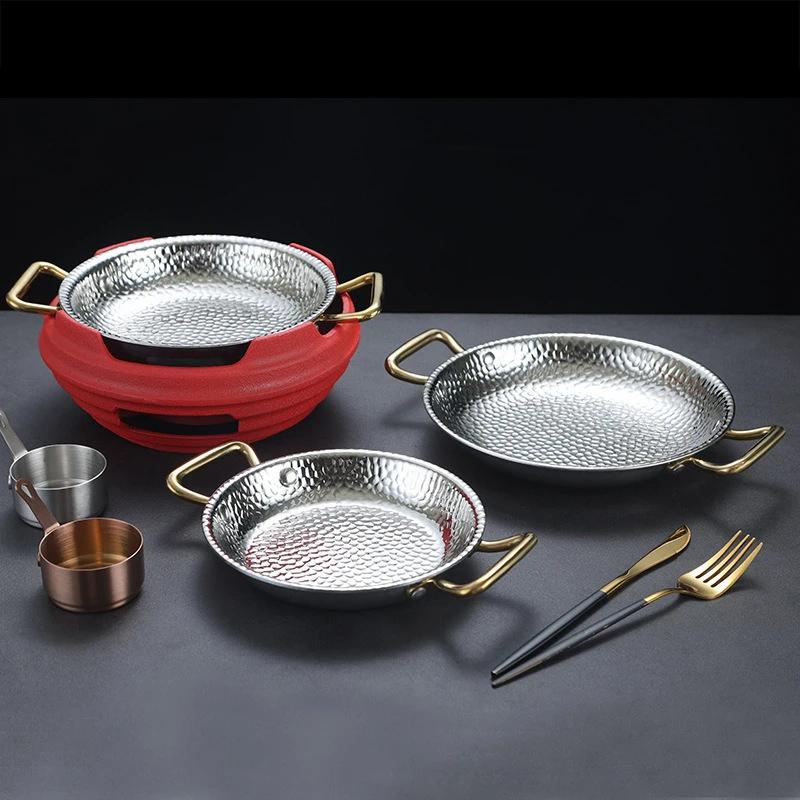 304 stainless steel Spanish seafood rice pot Commercial crayfish plate Flat bottom stewed rice pot Double ear frying pan hotpot