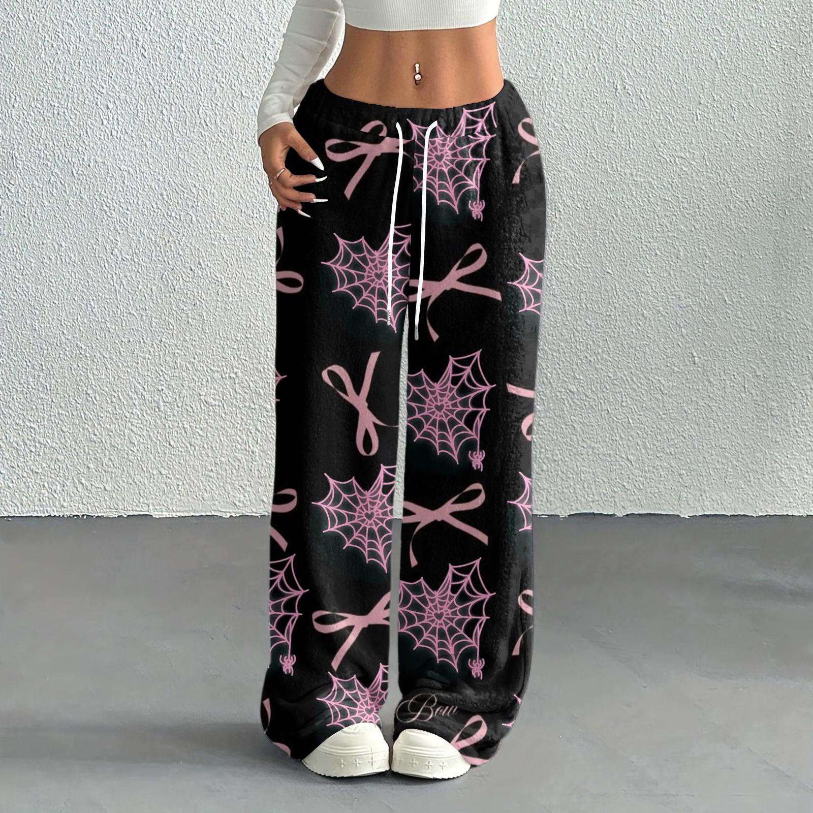 

Женские повседневные модные брюки с принтом, эластичной талией, свободные, с прямыми штанинами, с веревкой S чёрный