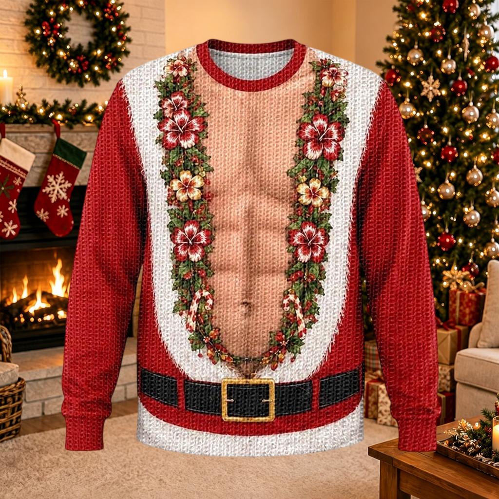 Women's Christmas Print Long Sleeve Crewneck Knit Sweater Casual Pullover
