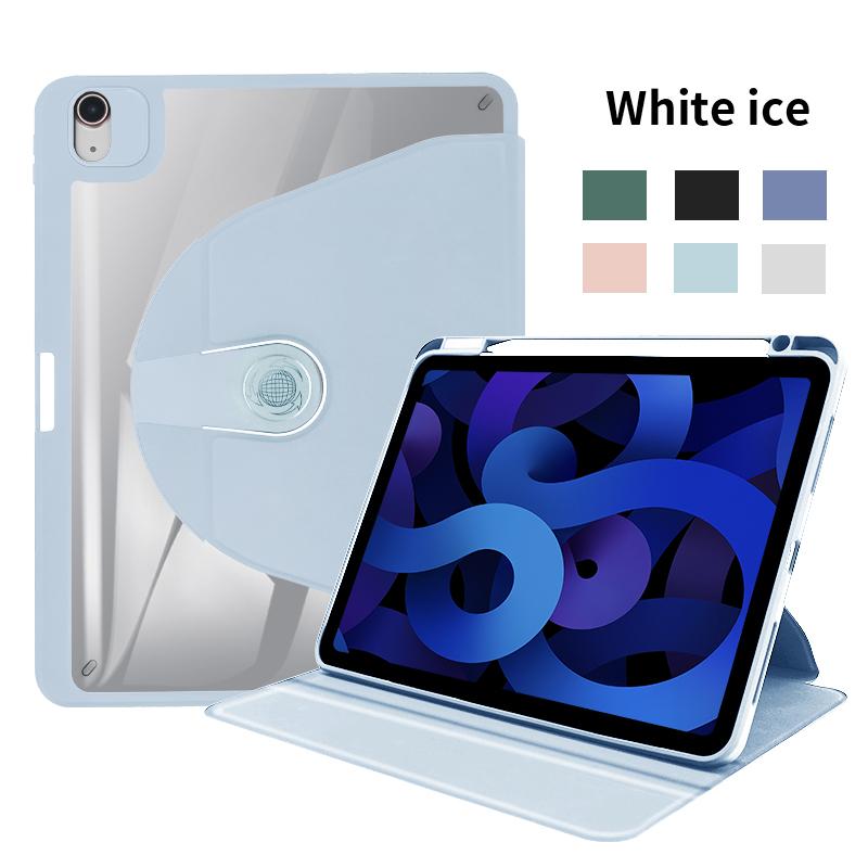 Rotating Case for iPad 9th/8th/7th with Pencil Holder, 360 Degree Rotation Stand Cover Clear Back, Auto Wake/Sleep