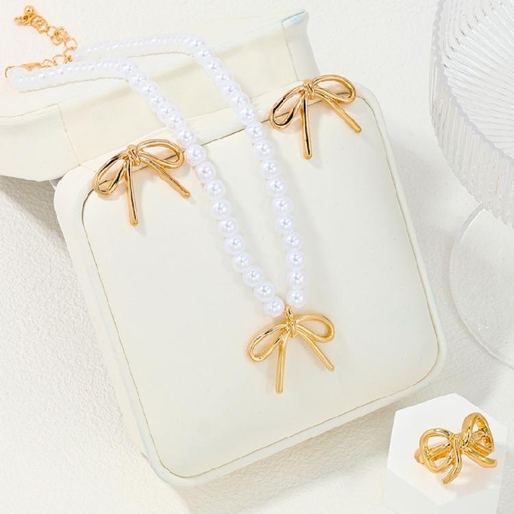 Stylish Bowknot Jewelry Set Personalized Necklace Ear Studs Rings Adornment