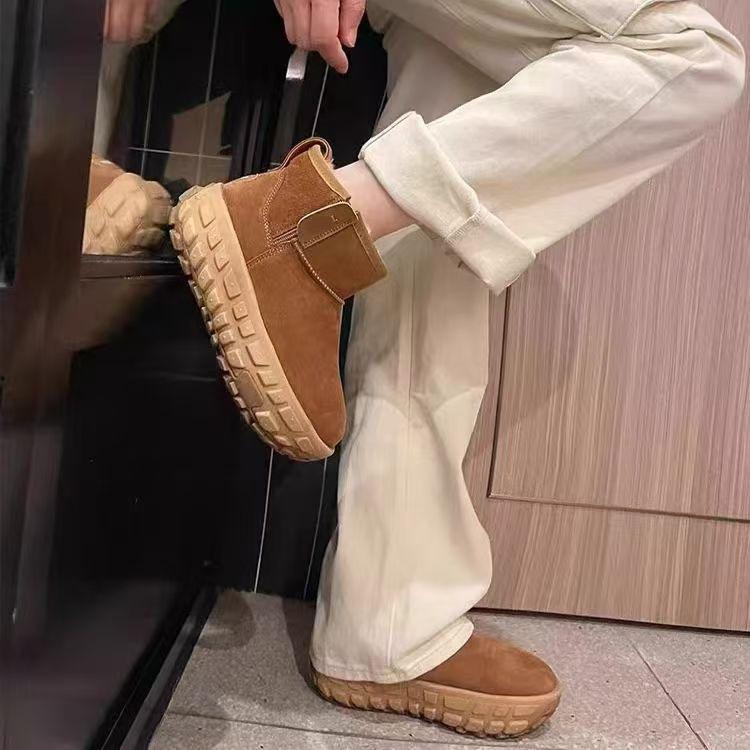 Tire thick-soled retro snow boots new winter short tube piled thickened warm non-slip heightening cotton shoes