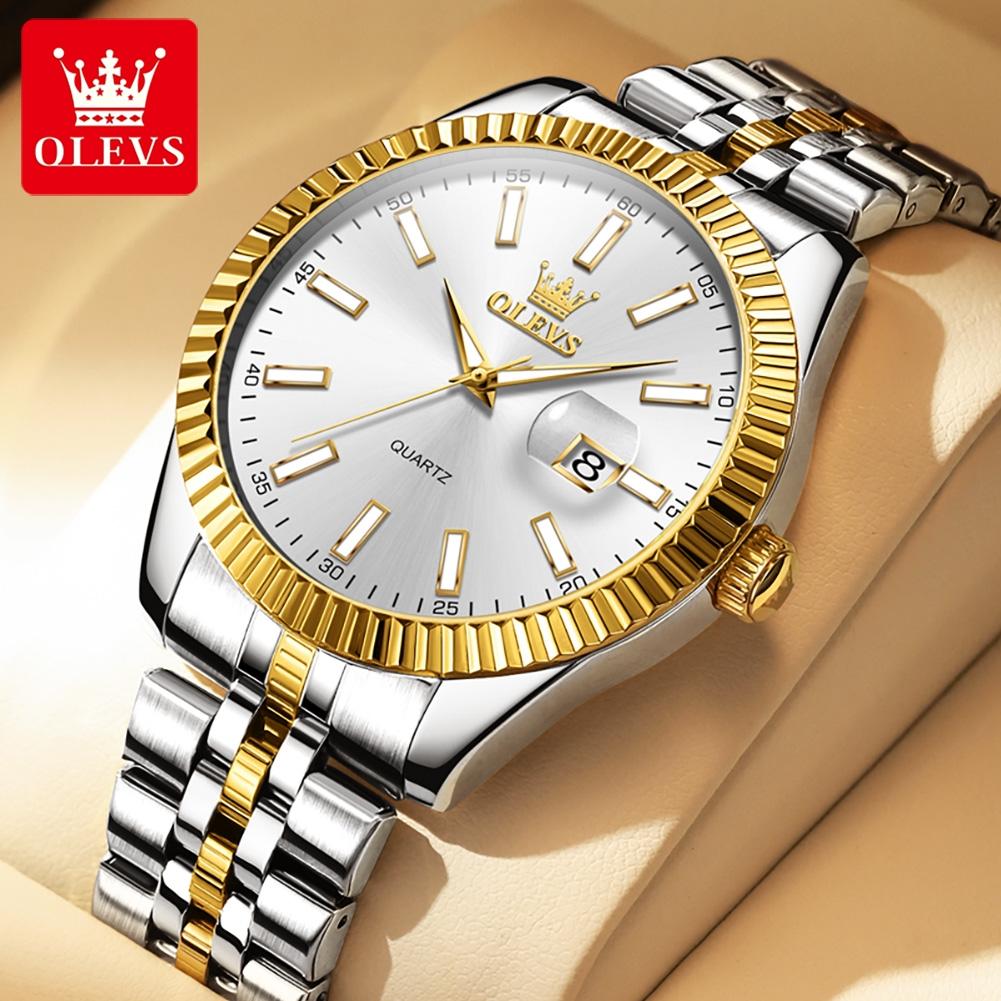OLEVS 5593 Men's Watches Luxury Business Wristwatch Top Brand Calendar Stainless Steel Waterproof Luminous Quartz Watch for Man