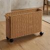 Rolling Wicker Storage Basket Imitation Rattan Wheeled Open Top for Areas