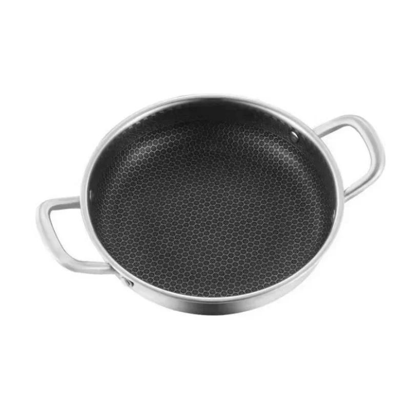 

Пищевая нержавеющая сталь 410 Сковорода Сотовое антипригарное покрытие Двойные ручки Безопасная кухонная посуда для индукционной и газовой плиты 28cm белый