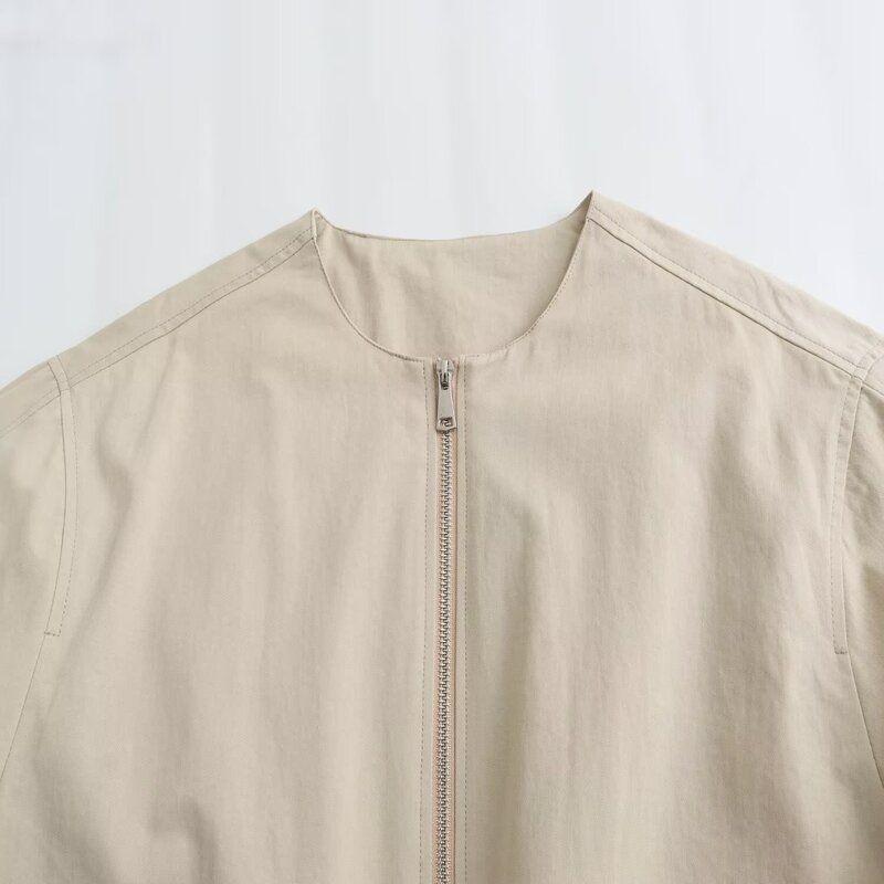 Fashion Style 2024 Spring Female Casual Style Short Pilot Round Neck Jacket Trench Coat Outwear 06740821721