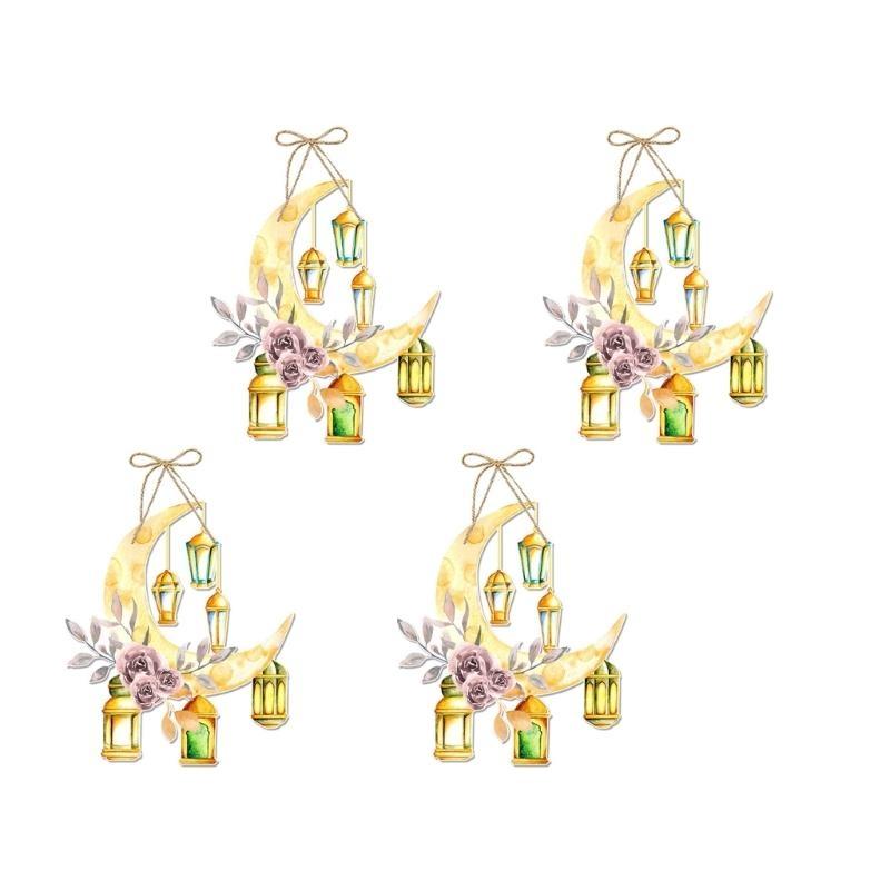 652F 4Pieces Eid Festival Hanging Door Sign Festival Decorative Door Sign Decoration Paper Sign Hanging Ornament