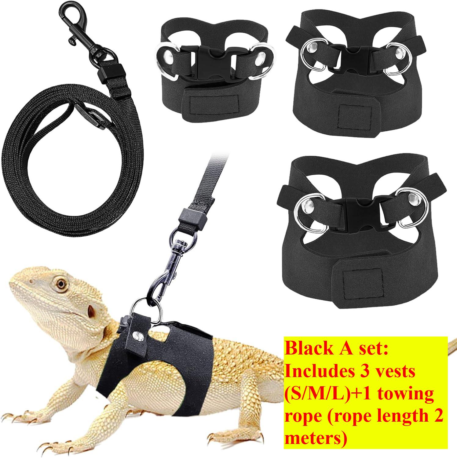 

Adjustable Soft Leather Vest for Bearded Dragons Includes A Leash and Harness 3 Size for Training Walking Reptile Accessories