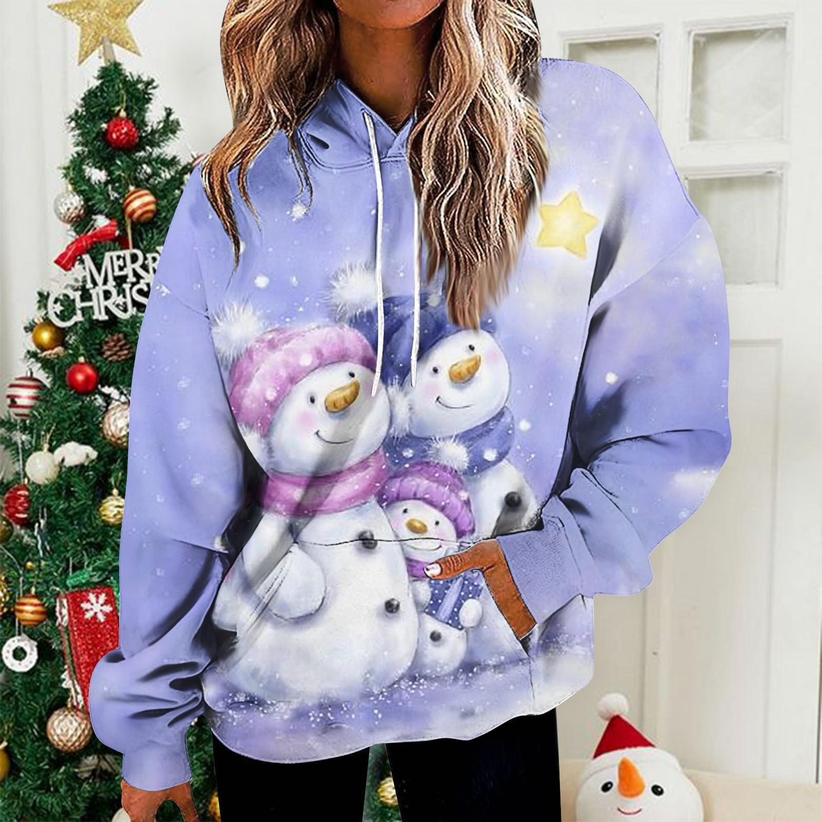 

Женская мода повседневные универсальные повседневные толстовки с круглым вырезом с длинным рукавом с рождественским принтом XXXXXL