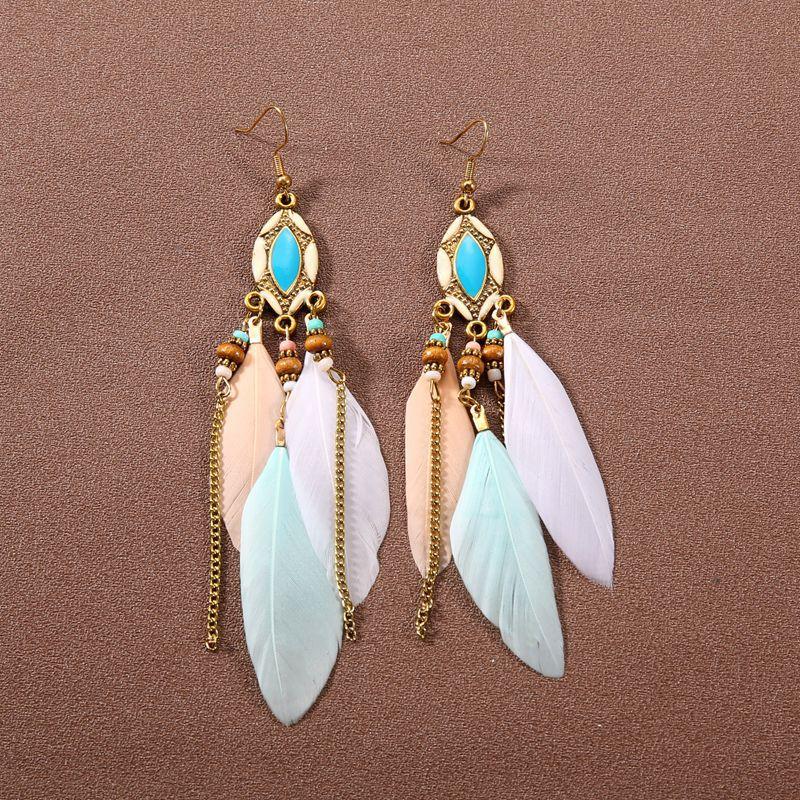 Ethnic Style Super Fairy Feather Earrings with No Piercings, Bohemian Style Long Style, High-end New Chinese Style Earrings Clips for Women