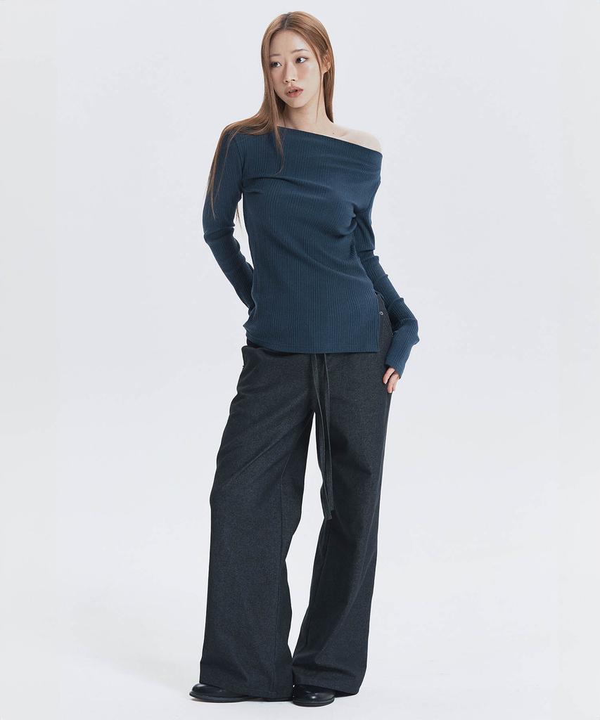 IHR Denim Detail Elastic Waist Pants / Charcoal