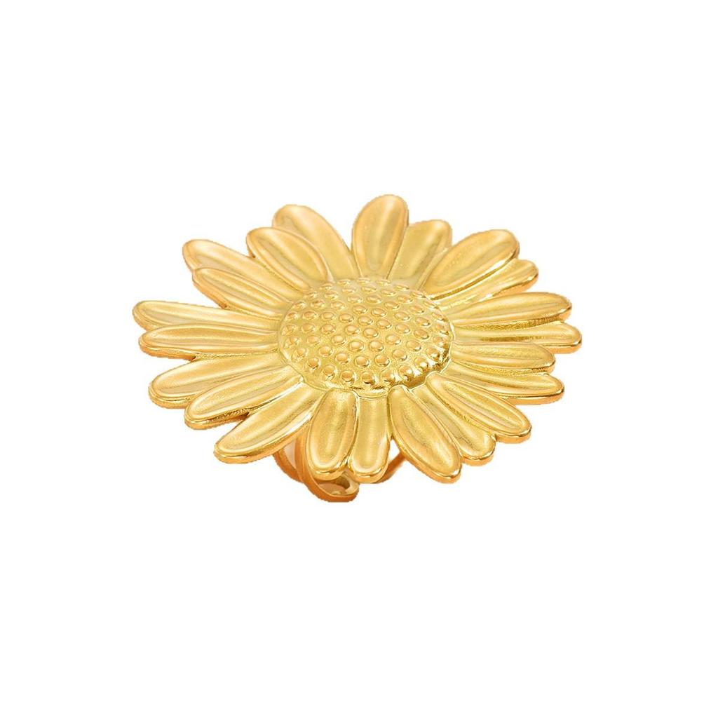 Stainless Steel Retro Sunflower Ring - Large Flower Design for Casual Vacation Style