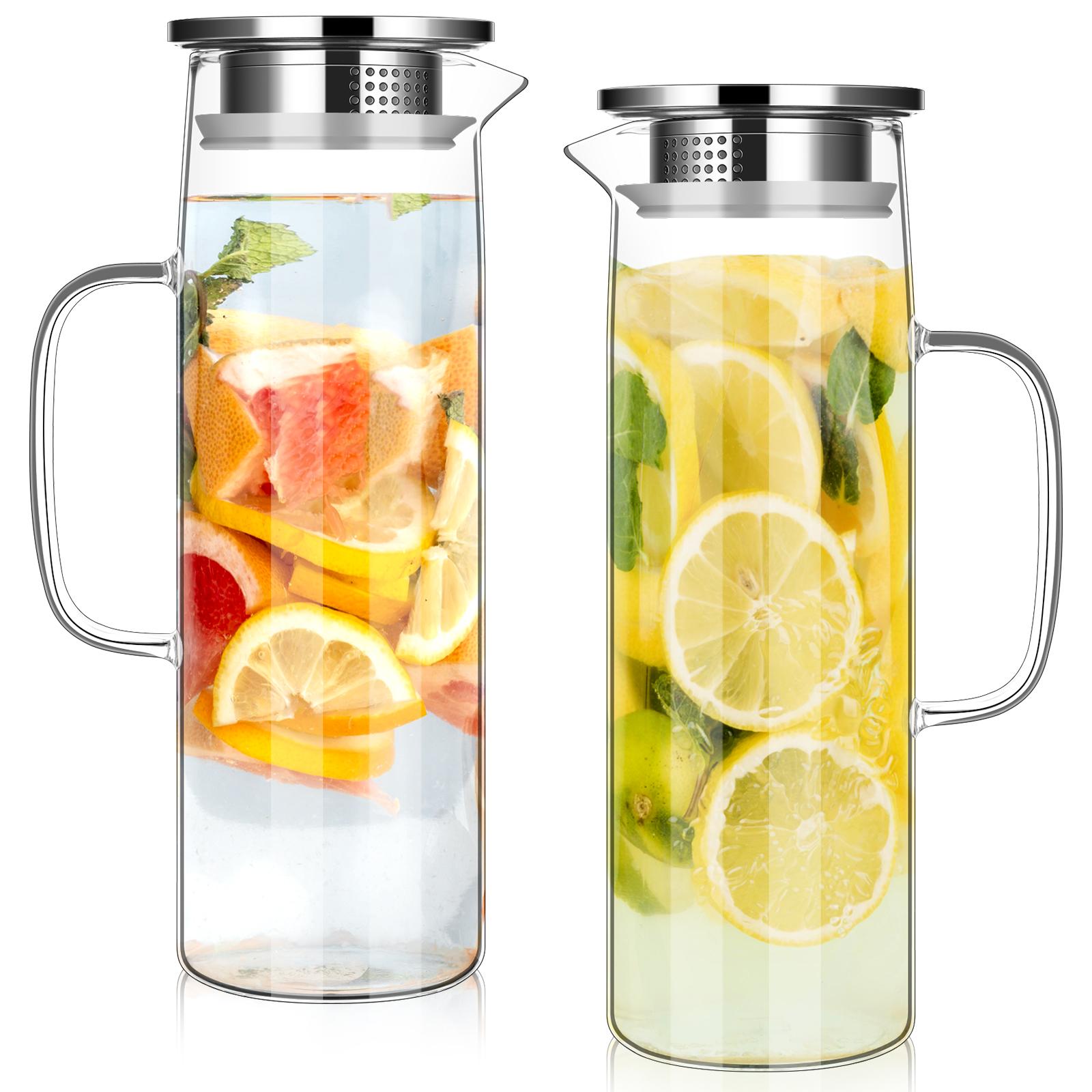 

2 Pack Glass Pitcher With Lid, 1.5L Large Capacity Water Pitcher Glass Carafe Water Jugs For Cold Water Iced Tea, Sangria,Cold B