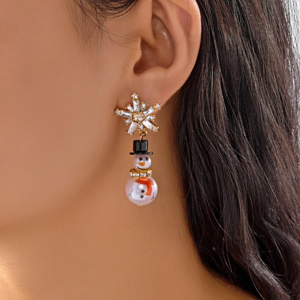 Rhinestone Snowman Earrings Snowflake Xmas Dangle Earrings Exquisite Christmas Earrings  Holiday