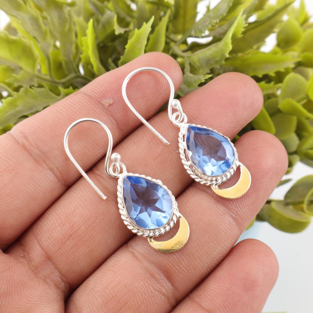 Tanzanite Gemstone 925 Fine Silver Handmade Jewelry Girls Earrings 1.5" For Gift EE-162-6