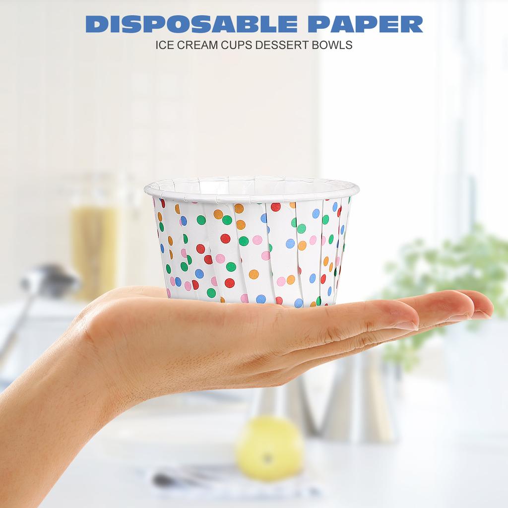 Cabilock 100pcs Disposable Ice Cream Cups Dessert Bowls Dot Paper Cups Party Supplies