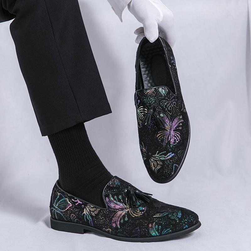 Colorful Black Luxury Men's Party Shoes Suede Leather Loafers Prom Dress Shoes Driving Shoes Shoes Origin Design Tassel Slip-on