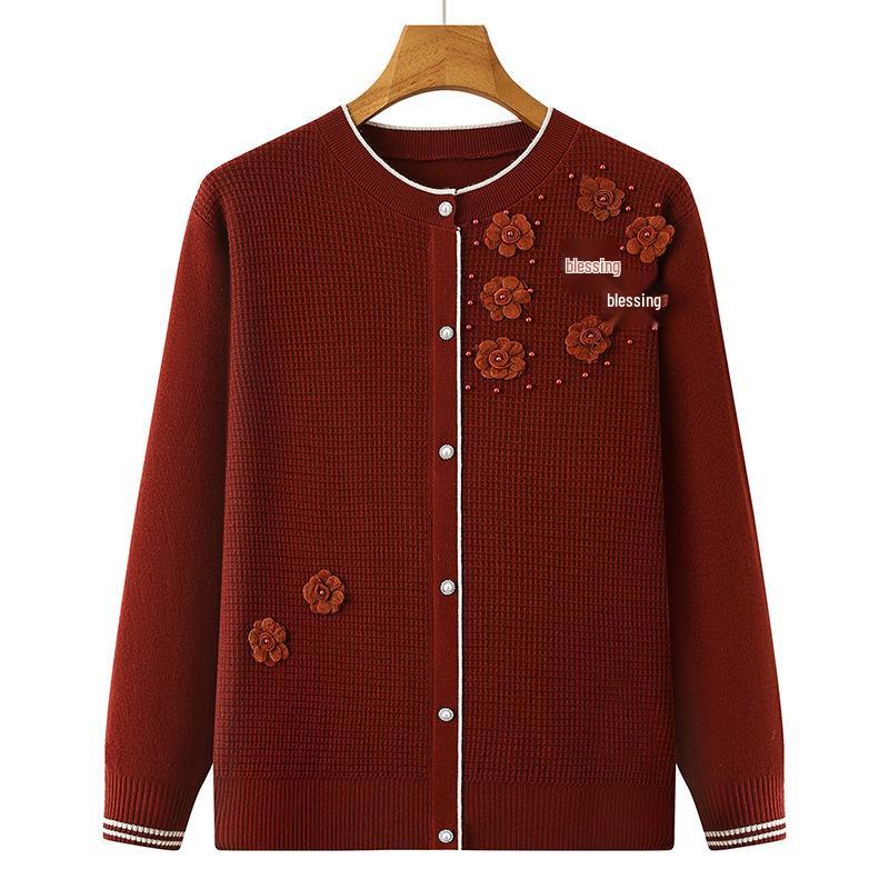 2025 New Style Grandma's Knitwear: Spring & Autumn Long Sleeve Pullover for Middle-Aged & Elderly Women