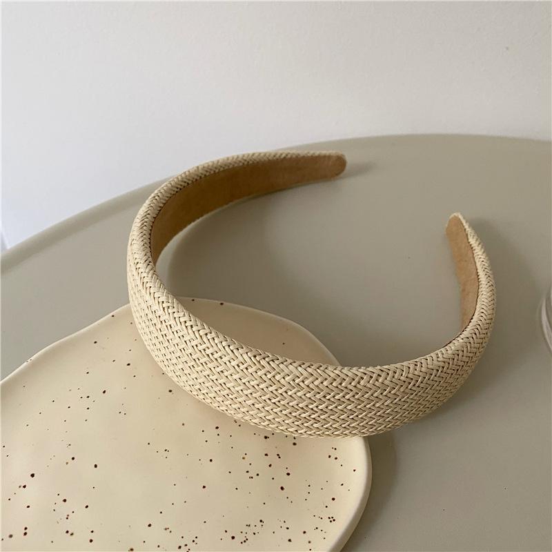 Handmade Weaving Straw Headband Cross Women Summer Headwear Wide Rattan Hairband Knot Outdoor Headdress Hair Hoop Solid