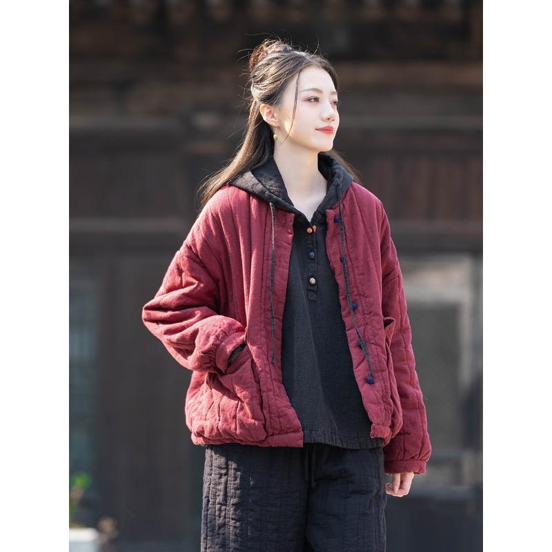 Cotton and Linen Women's Clothing Winter New Retro Medium Cotton-padded Jacket Short Cotton-padded Jacket Quilted Jacket