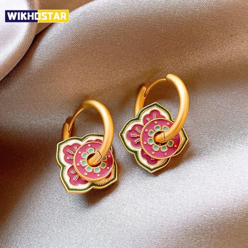 Modern Boho Jewelry Elegant Temperament Color Flower Drop Earrings For Women Female Gifts Delicate Design Ear Accessories