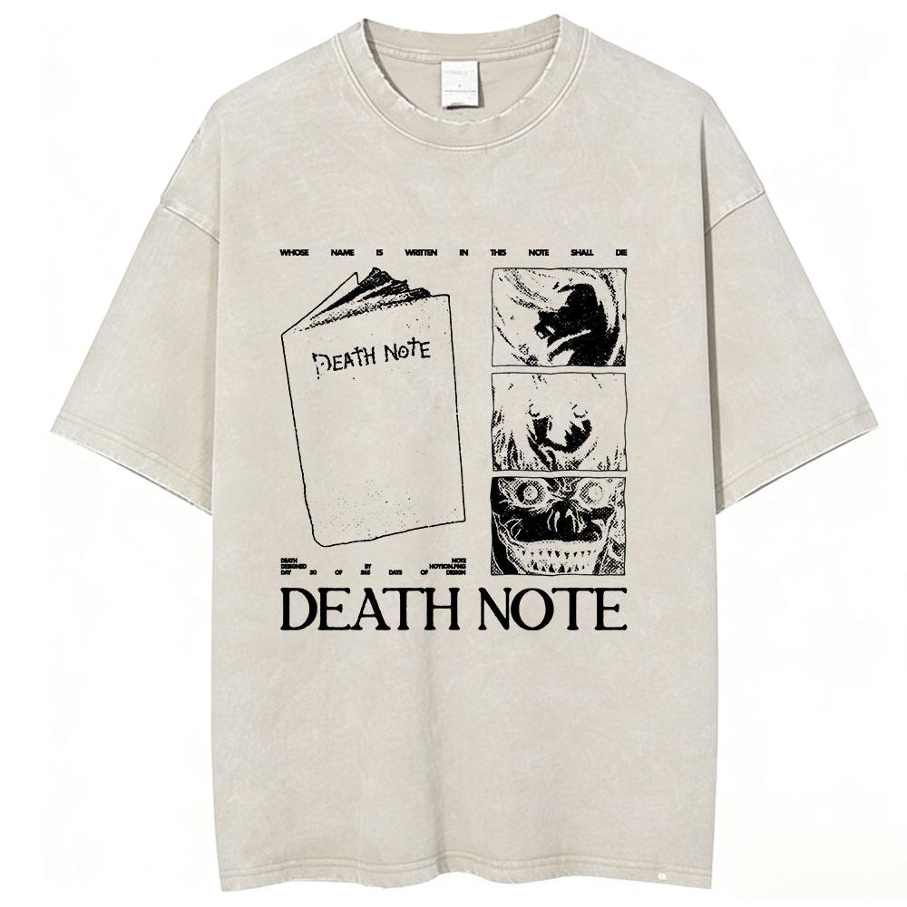 Vintage Washed Anime Death Note Ryuk Yagami Light LLawliet T Shirts Mens Women Cotton Tee Shirt Fashion Short Sleeve Tshirts