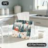 1pc Tissue Box, Watercolor Winter Cabins Reindeer Festive Warmth Pattern, 2D Flat Printing, Crafted with Strong Polyester, Can Be Washed, Tissue Conta