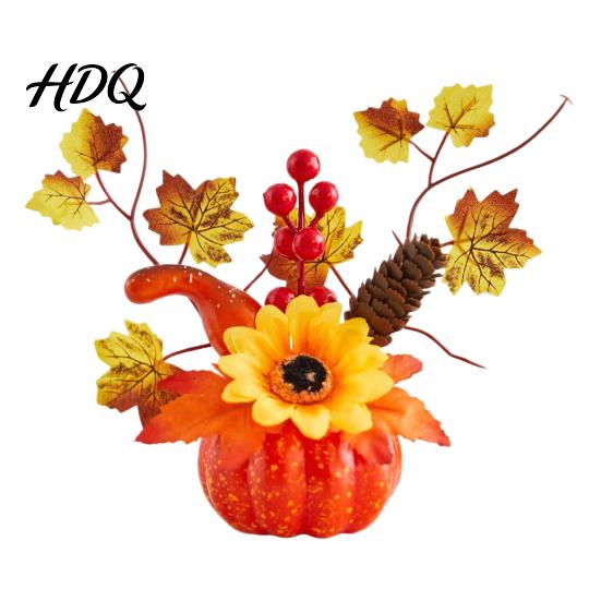 Thanksgiving Home Decoration Fall Artificial Pumpkin Table Centerpiece Autumn Fake with Sunflowers Realistic Props Maple Leaves Berries for
