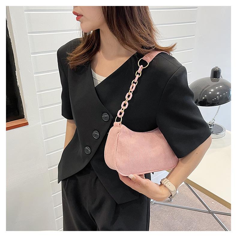Minimalist Corduroy Crossbody Bag for Women, Single Strap Shoulder Tote, Zipper Closure Mini Square Handbag, Soft Casual Daily Purse