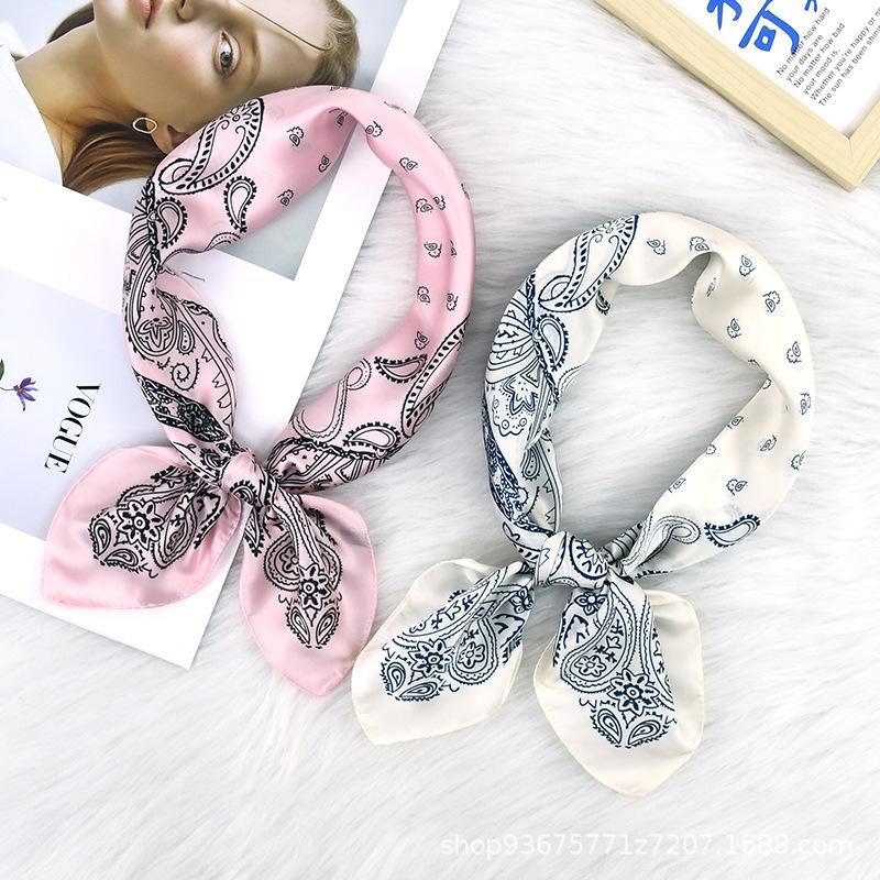 Versatile and practical 71 imitation silk double cashew flower square scarf scarf new black fashion women's neck silk scarf